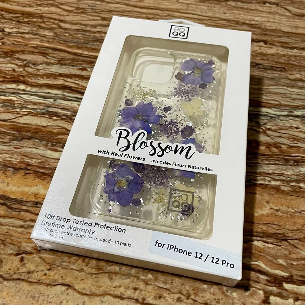 Purple Floral Phone Case Protective Shell Compatible with Apple iPhone 12/12 Pro